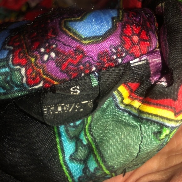 VTG 80s Elements Bright Colourful Floral Paisley Art Print Long Bomber Jacket - Picture 8 of 12